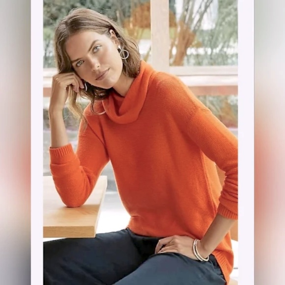 J. Jill NWT Textured Cowl Neck Sweater Sunset Orange in Size S